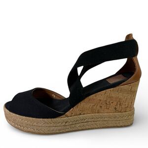 Tory Burch Adonis Womens Size 9 Black Canvas Espadrille Wedge Jute Cork